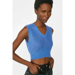 FRAME Shrunken Mohair Vest Cornflower Blue Size S-M $255 Academia Teachercore